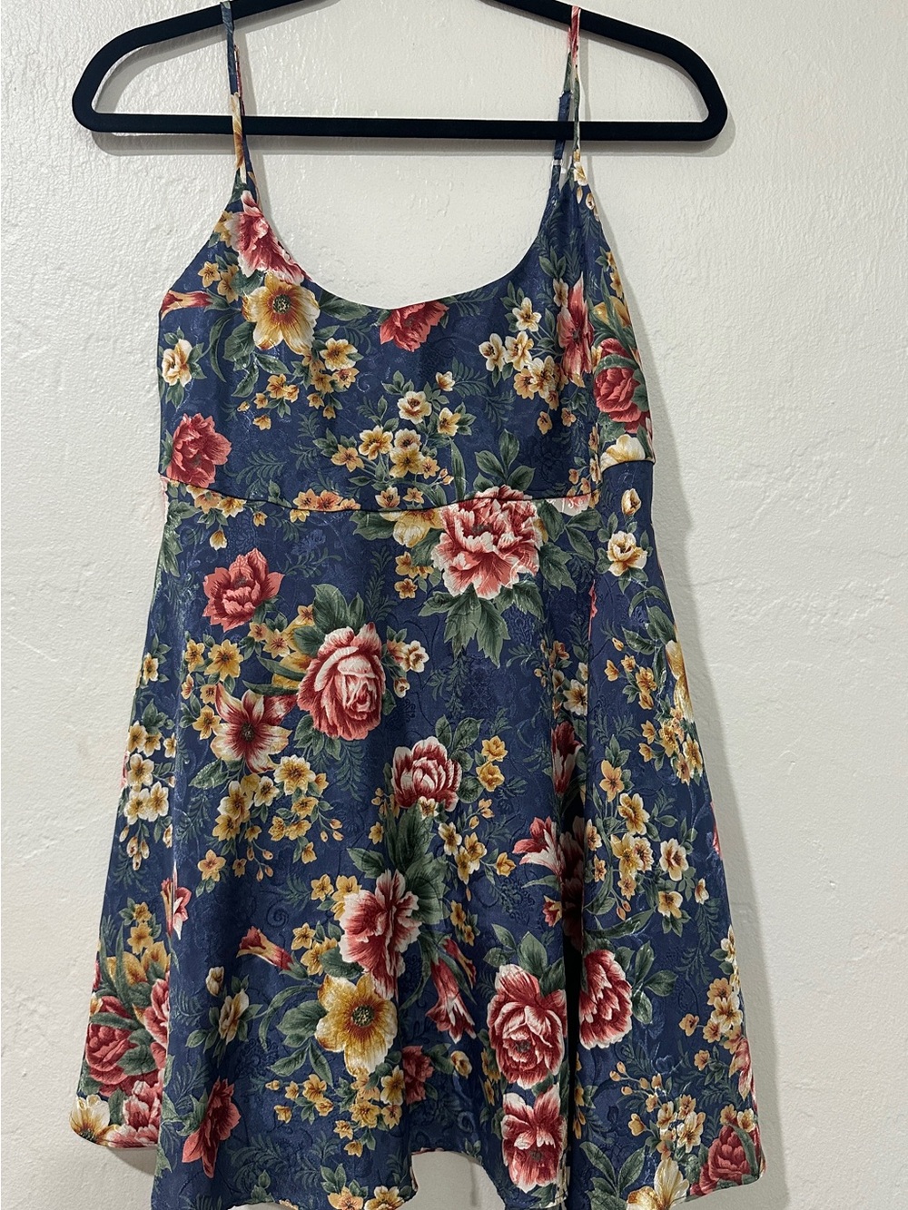 Floral Cottagecore Sundress Blue Pink Adjustable Strap Dress Size M